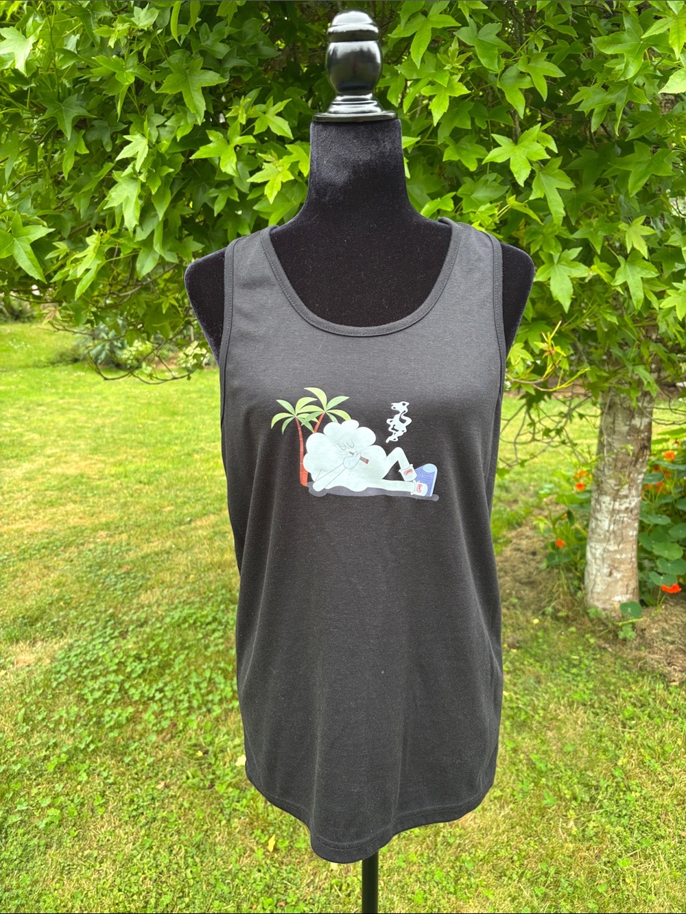 3/$20 Graphic Tank Top with Smoking Cloud Character